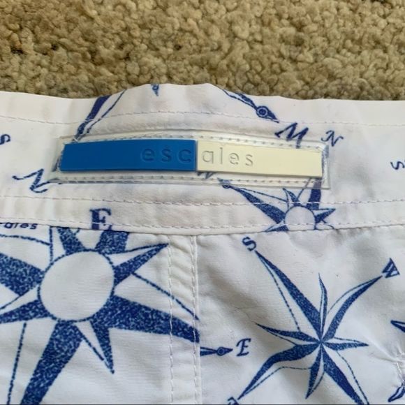 Escales Paris White Blue Map Compass Swim Trunks 6in Large - Picture 6 of 8